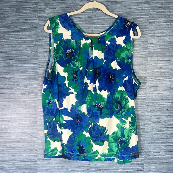 Calvin Klein Tops - Calvin Klein Sleeveless Floral Blouse XXL Blue Green